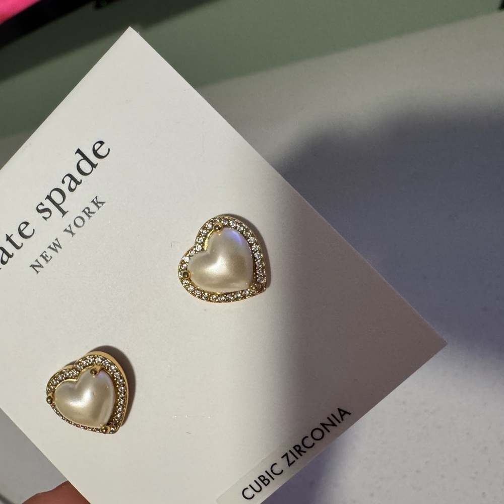 Kate Spade Gold and Pearl Heart Earrings
